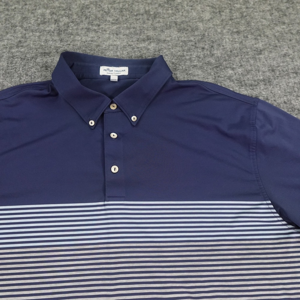 Peter Millar Summer Comfort Polo Shirt Mens Extra Large Blue Striped Performance